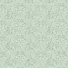 Mint green damask seamless pattern with elegant baroque flourishes. Ideal for wallpapers, fabrics, soft backgrounds, and vintage-inspired designs.