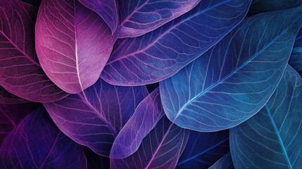Obraz premium Intricate blue and purple leaf design, with layers of vibrant colors coming together to form a visually striking and artistic pattern.