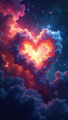 Fototapeta premium Swirling clouds of gas and dust forming a rainbow-shaped heart in space, gas, nebula