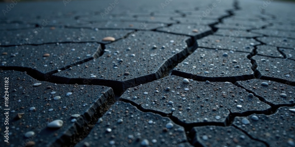 Aufkleber dark cracked surface with embedded pebbles a detailed close-up