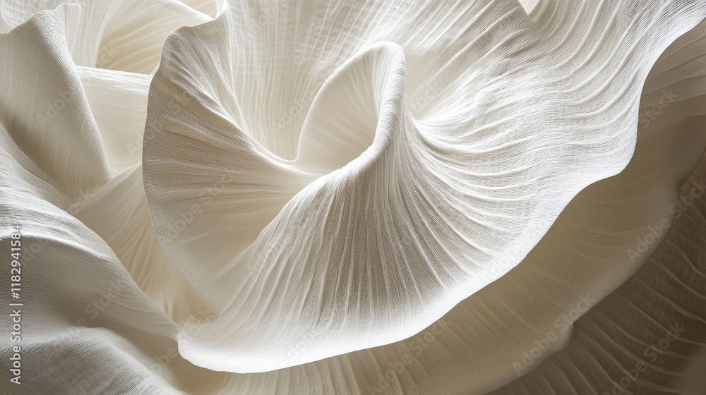 Poster The elegant folds of white fabric forming dynamic radial patterns, highlighting texture and movement for a graceful and modern aesthetic.