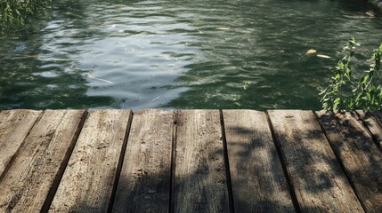 Fototapeta premium The gentle ripples on a weathered wooden surface in an outdoor rustic setting, creating a peaceful and serene atmosphere.