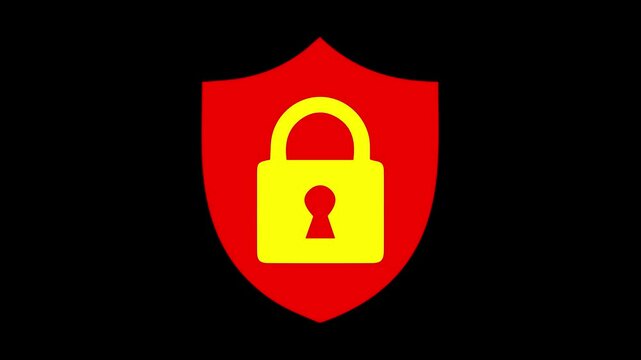 Animated lock security icon on black background. Security lock animation.