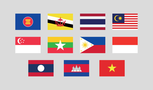 Association of Southeast Asian Nations Flag Set. Flag Bundle of ASEAN Members country. 