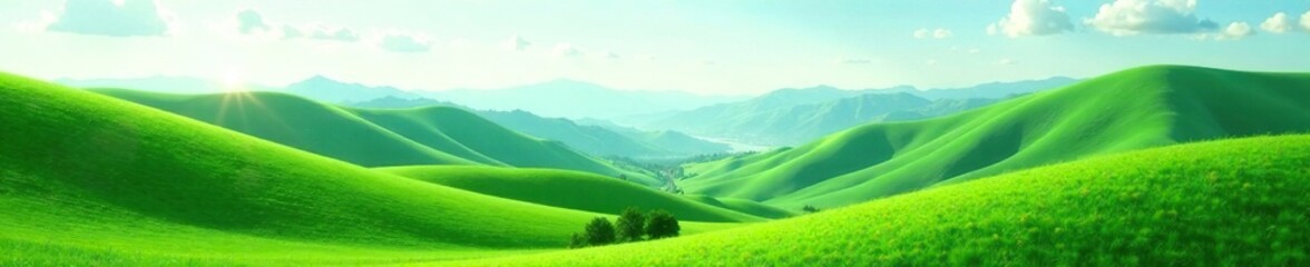 Obraz premium Emerald green hills stretch out to meet the sky on a tranquil mountain landscape, calming, nature, green hills