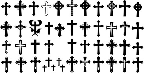 Fototapeta premium vector set Religious CROSS BUNDLE, Jesus Cross, Old Rugged Cross , Christian ,Cross , Religious , Cross ClipArt, Crosses, Catholic Cross, Silhouette Cross, Faith Cross
