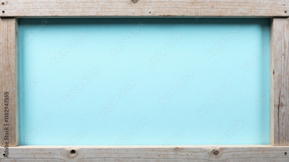 Poster Rustic Weathered Wood Frame Enclosing a Pastel Blue Background Ideal for Text or Image Placement