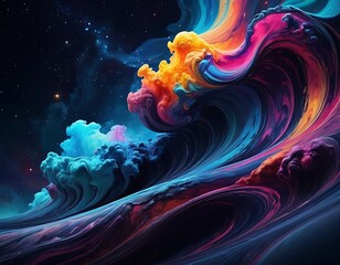 Obraz premium abstract flowing paint colors in cosmic wave formation night sky