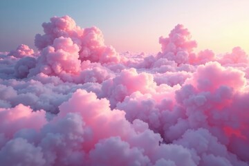 Pink cloud formations are wispy and ethereal in the foggy air, delicate, foggy