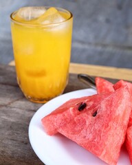 Fresh watermelon summer tropical fruit and orange juice