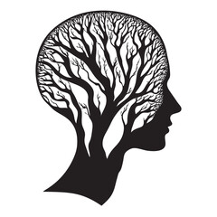 silhouette of a tree inside head, brain tree 