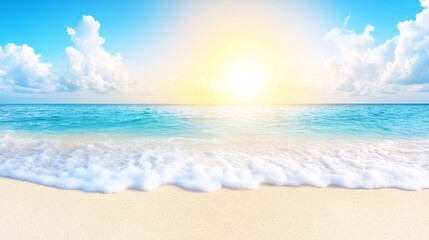 Fototapeta premium Serene Beach Sunset Tranquil Ocean Waves on Sandy Shore