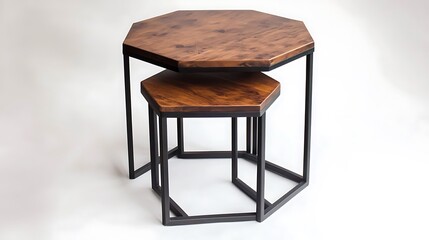 Hexagon nesting tables with wood tops