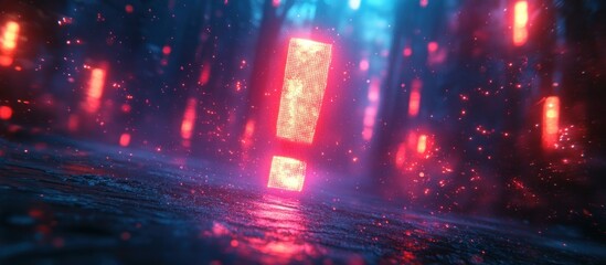 Fototapeta premium Glowing Exclamation Mark in Cyberpunk Style with Dynamic Light Effects