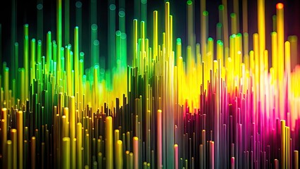 Abstract Tilt-Shift Photography of Glitchy Vertical Lines in Yellow, Green, and Pink on Black Background for Modern Art and Design Projects