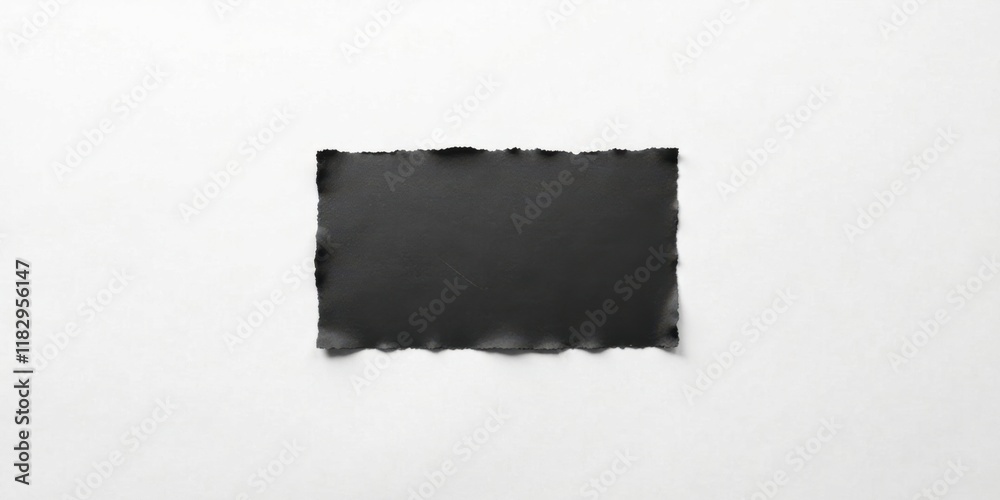 Poster torn black paper on white background, minimalist design element for your project