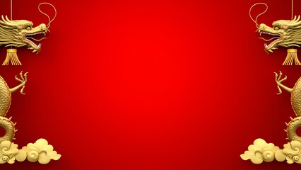 Chinese New Year celebration photo frame golden dragon on red background