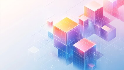 Abstract colorful cubes, digital data, network technology.