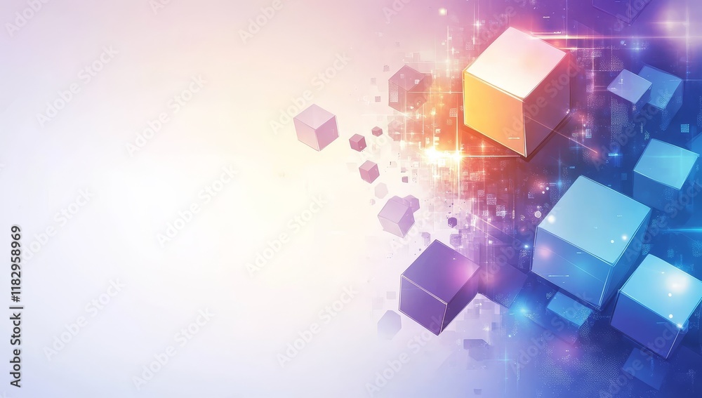 Poster abstract 3d cubes, digital technology background.