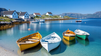Fototapeta premium Charming fishing village with colorful boats and clear blue water