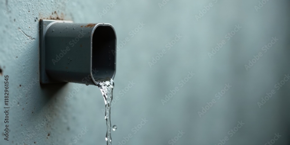 Aufkleber water flowing from a rectangular pipe attached to a wall