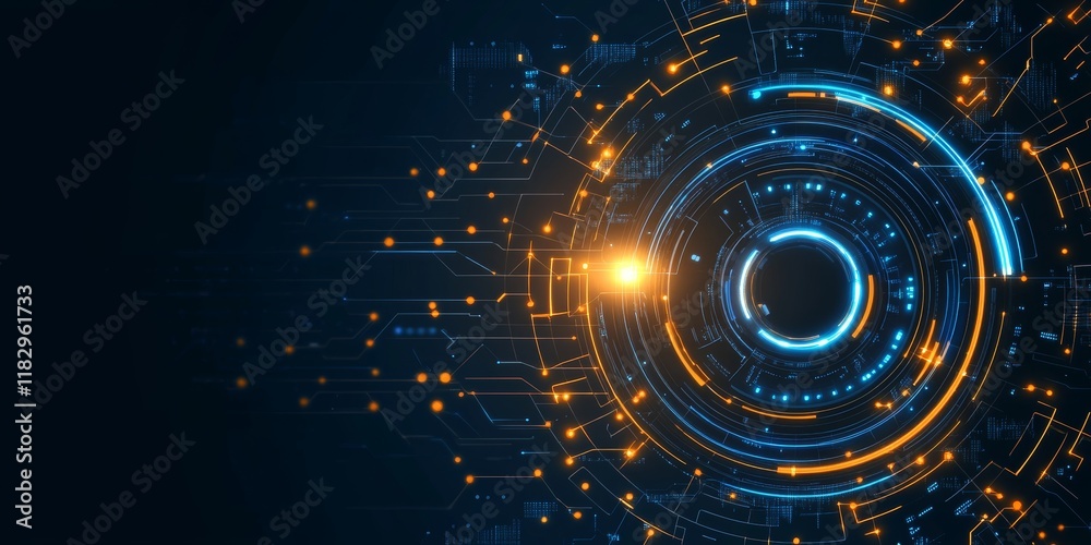 Aufkleber Abstract futuristic technology background with glowing circular elements and circuit lines.