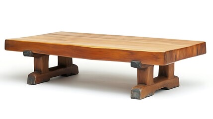 Low wide wooden table with round edges