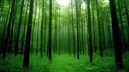 Obraz premium Serene Green Forest Path Tranquil Nature Scene