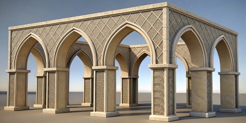 Obraz premium Majestic stone arches of classical architecture against a clear blue sky