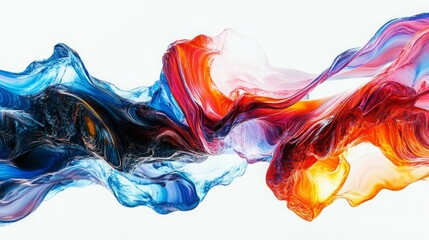 Abstract swirling paint in vibrant blues, reds, and oranges.