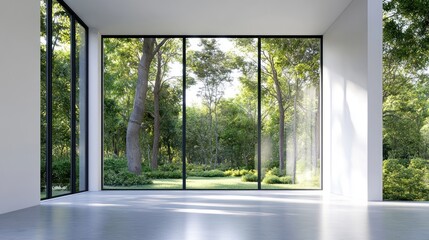 Modern Minimalist Room with Expansive Forest Views