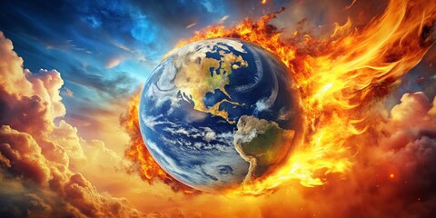 Glowing Earth on Fire: World Population Day, Global Warming, Climate Change, Save Our Planet