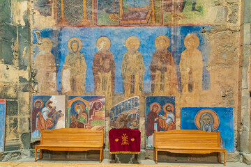 Armenia, Lori Province. Akhtala Monastery or Akhtala Fortress. Interior with murals.