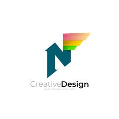 N logo and wing design colorful, company logos