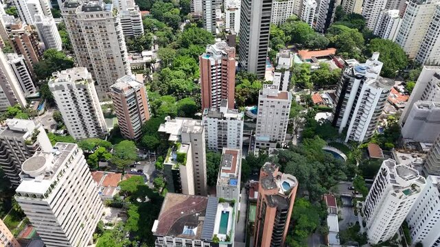 Aerial video above Parque Ibirapuera Sao Paulo on a sunny day