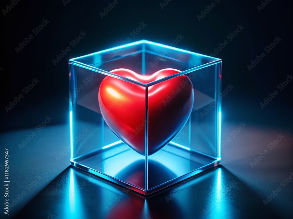 Wall mural Glowing Red Heart in Blue Box - Abstract Love Concept Stock Photo