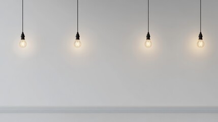 Minimalist Lighting: Five bare filament bulbs hang against a simple, neutral backdrop, casting warm, inviting light. The image embodies minimalism and simplicity. 