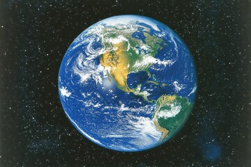 Obraz premium A Stunning View of Earth from Space Featuring Vibrant Oceans and Lush Landmasses Captured in High Resolution Against a Starry Background