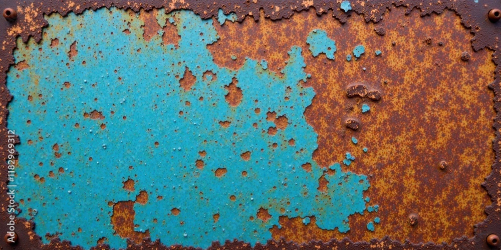 Aufkleber rustic teal and rust metal texture background with flaking paint and corrosion