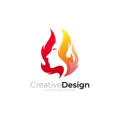 Salon logo and fire design combination, beauty logos