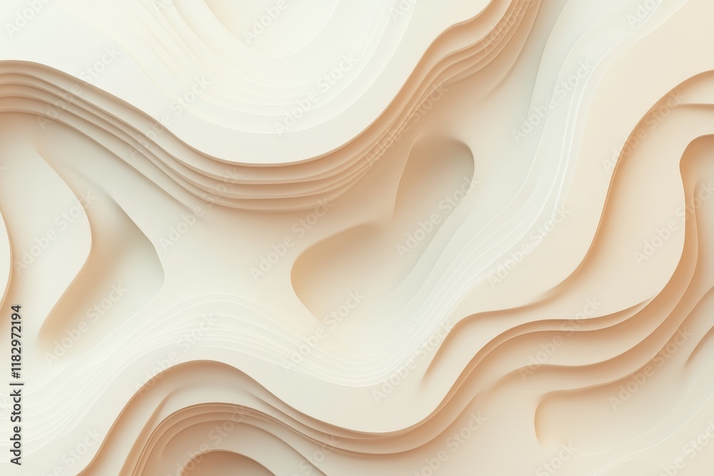 Poster abstract layers of soft beige color with flowing curves and smooth patterns creating a modern and mi