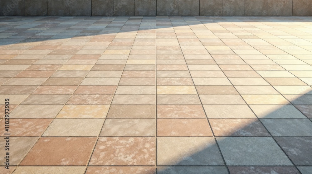 Poster sunlit patio tiles a textured background of warm tones and subtle shadows