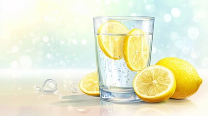Refreshing lemon water in a glass, perfect for a hot day!