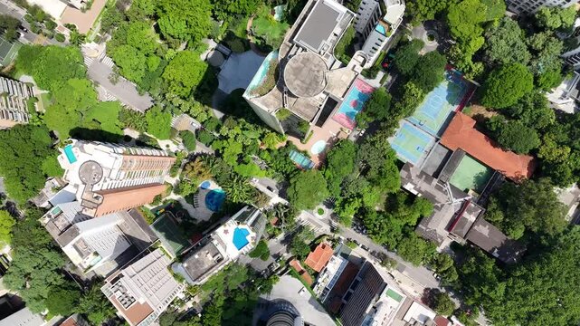 Aerial video above Parque Ibirapuera Sao Paulo on a sunny day