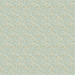 Light teal baroque seamless pattern with elegant ornamental swirls. Suitable for wallpapers, fabrics, luxury backgrounds, and classic decorative projects.