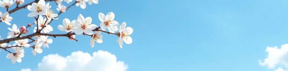 White branch against a clear blue sky with some clouds, peaceful, nature, serene