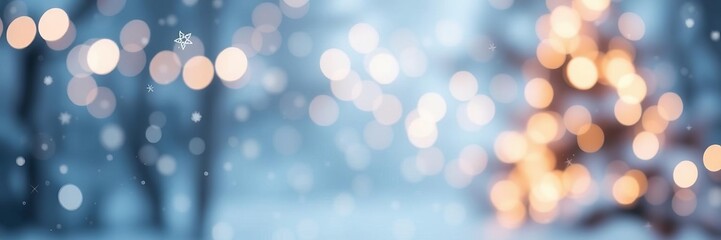 Obraz premium Soft blurred winter scene with white snow, bokeh lights, and sparkling stars perfect for product display or digital art design, soft, background, snow