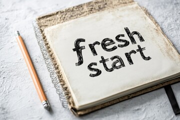 Inspirational fresh start message written on a white notepad