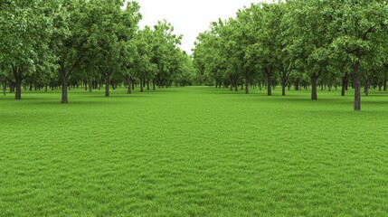Obraz premium Serene Orchard Rows of Trees and Lush Green Grass