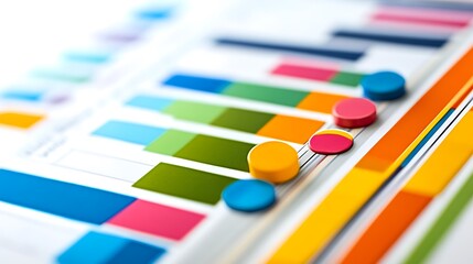 Colorful pushpins on a business graph.